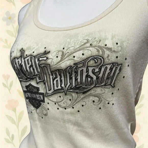 Harley Davidson White Ribbed Tank Top Studded Myrtle Beach NWT Women M 2010 Y2K - Picture 3 of 7
